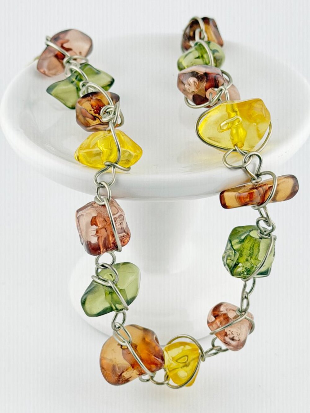 Abra Couture Vintage Wire Wrapped Resin Nugget Statement Collar Necklace 17.5" - Picture 2 of 7